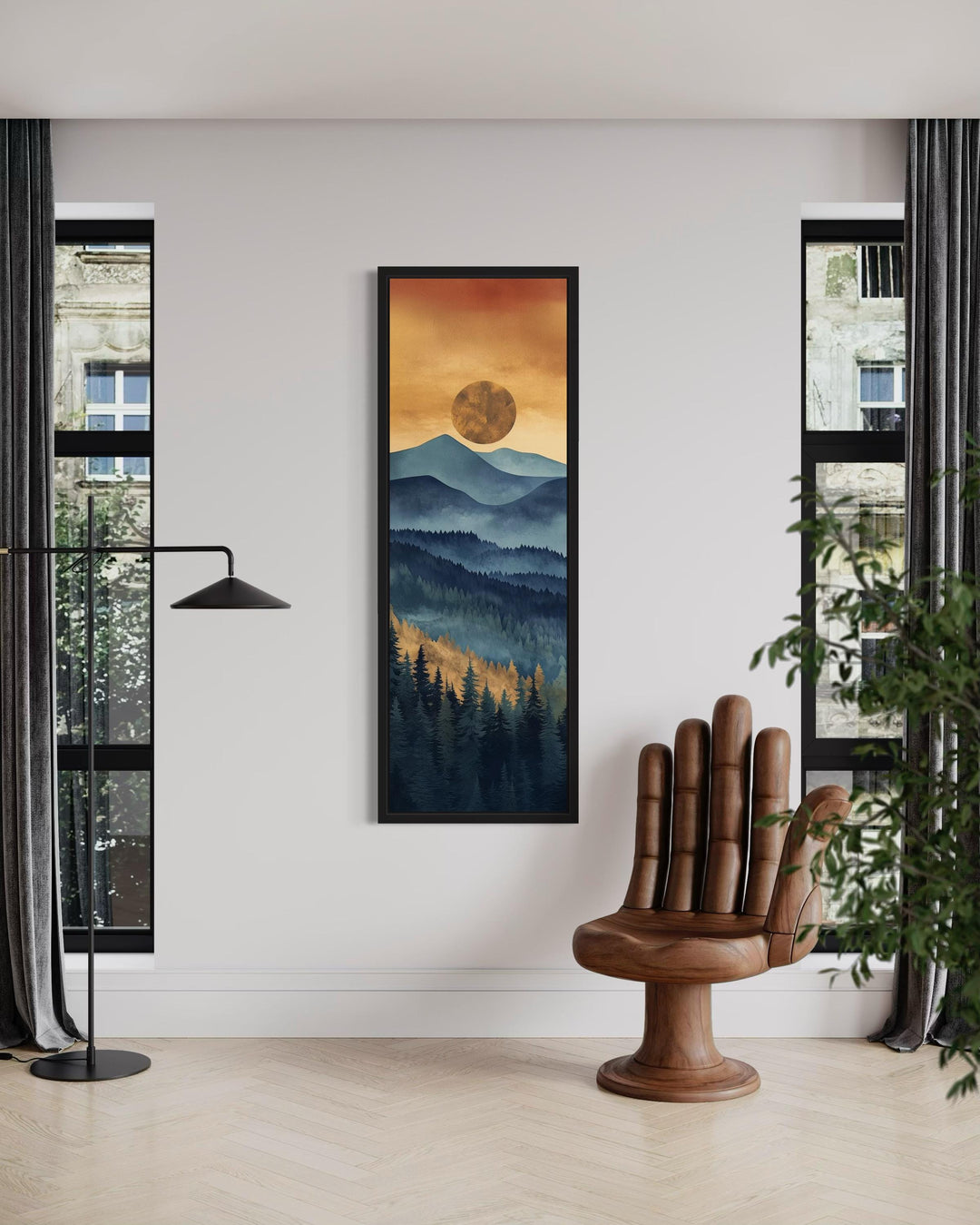 Tall Narrow Vertical Mountain Sunset Canvas Wall Art