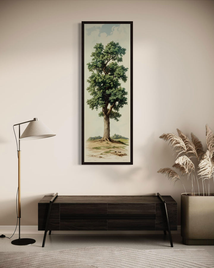 Tall Narrow Vertical Oak Tree Framed Canvas Wall Art