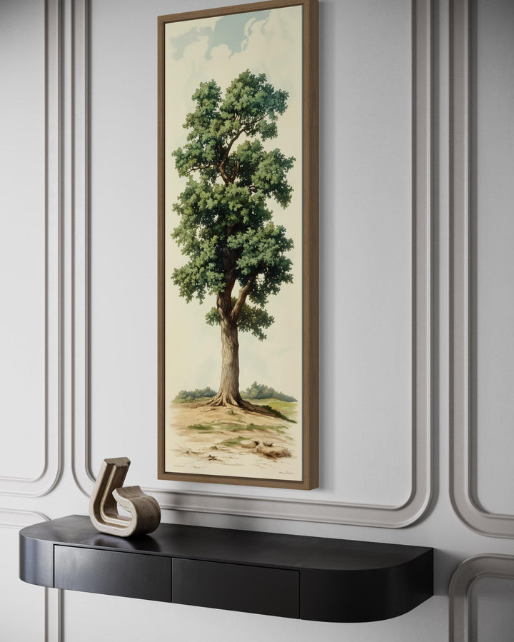 Tall Narrow Vertical Oak Tree Framed Canvas Wall Art