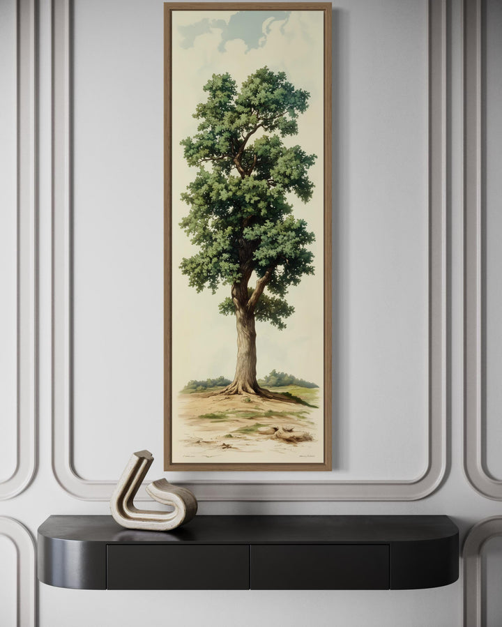Tall Narrow Vertical Oak Tree Framed Canvas Wall Art