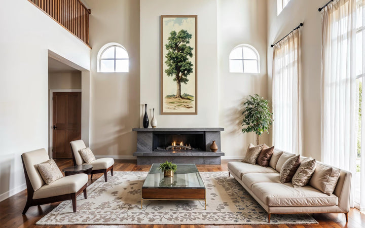 Tall Narrow Vertical Oak Tree Framed Canvas Wall Art