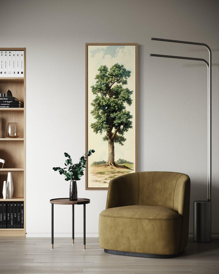 Tall Narrow Vertical Oak Tree Framed Canvas Wall Art