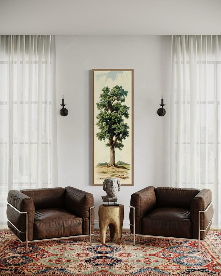 Tall Narrow Vertical Oak Tree Framed Canvas Wall Art