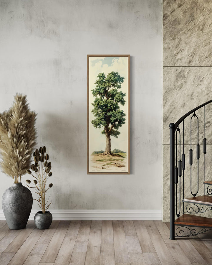 Tall Narrow Vertical Oak Tree Framed Canvas Wall Art