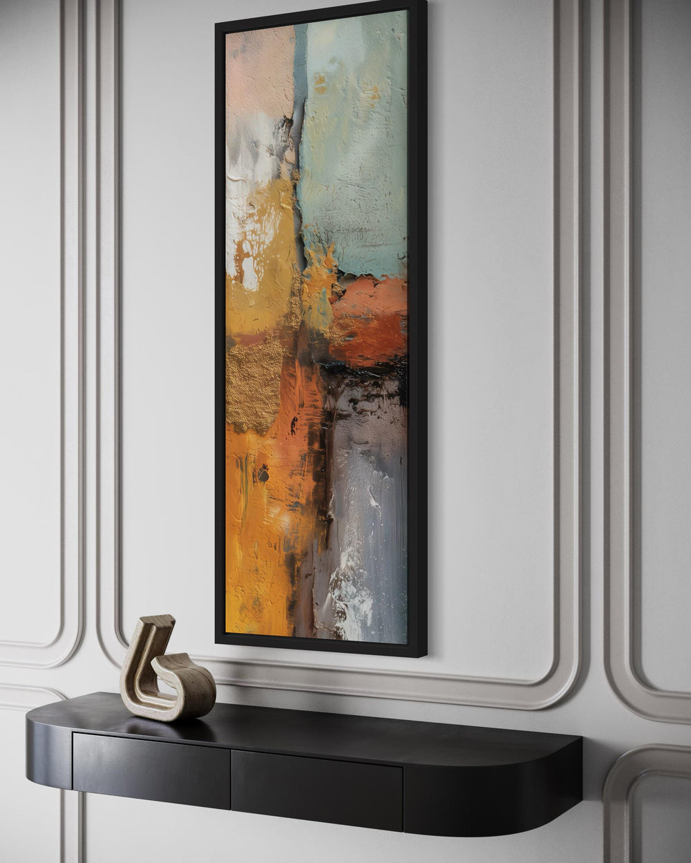 Tall Narrow Vertical Orange Blue Geometric Abstract Canvas Wall Art