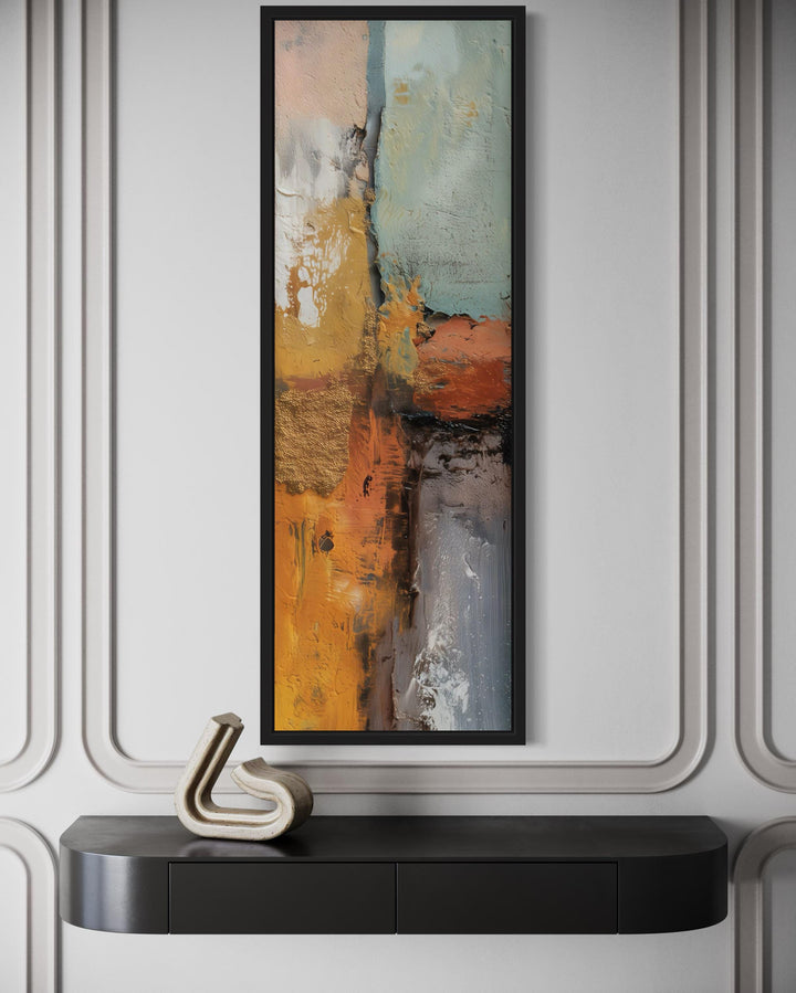 Tall Narrow Vertical Orange Blue Geometric Abstract Canvas Wall Art