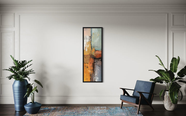 Tall Narrow Vertical Orange Blue Geometric Abstract Canvas Wall Art