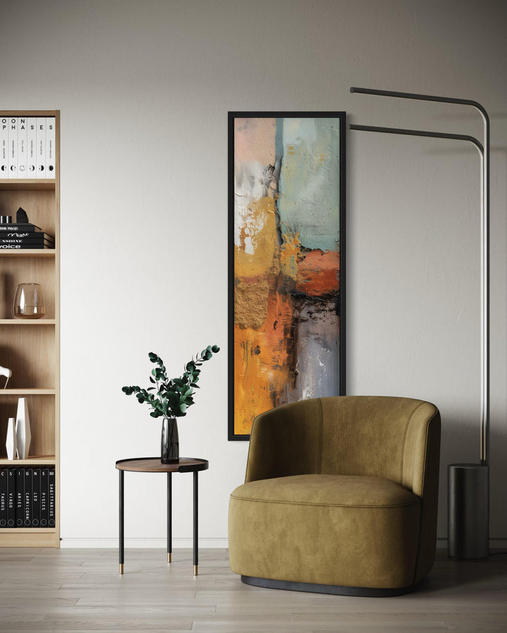 Tall Narrow Vertical Orange Blue Geometric Abstract Canvas Wall Art