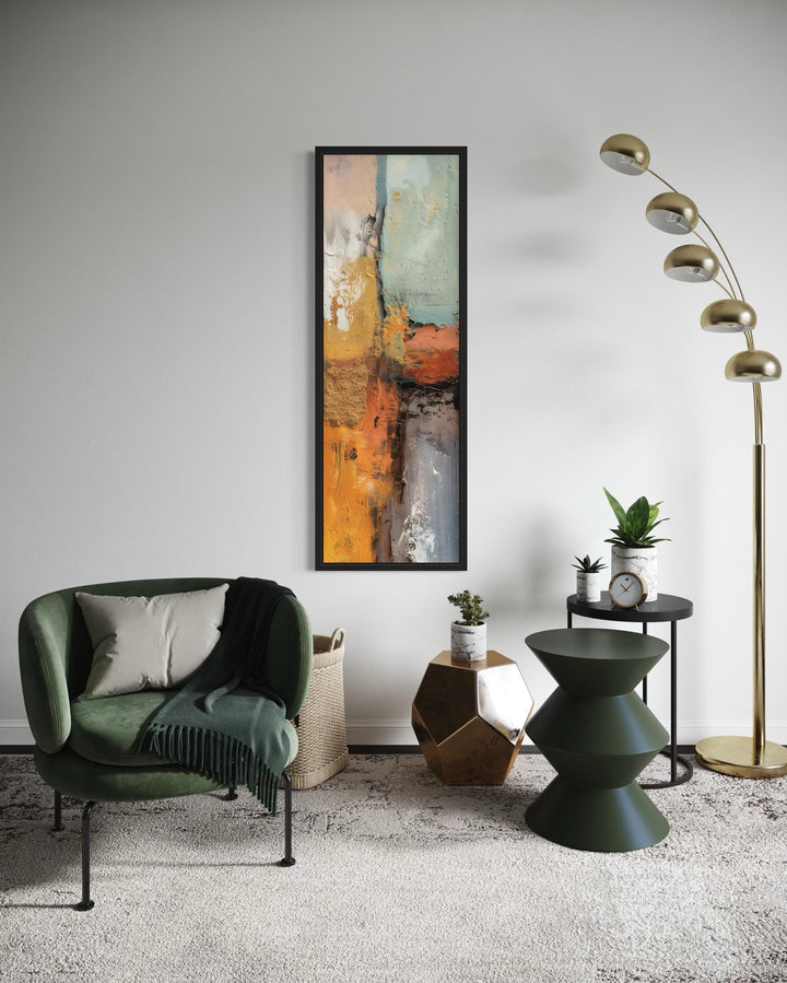 Tall Narrow Vertical Orange Blue Geometric Abstract Canvas Wall Art