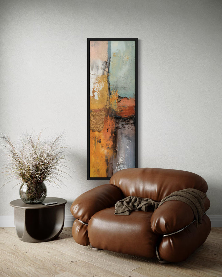 Tall Narrow Vertical Orange Blue Geometric Abstract Canvas Wall Art