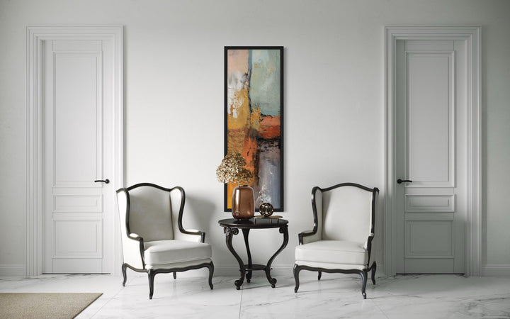 Tall Narrow Vertical Orange Blue Geometric Abstract Canvas Wall Art