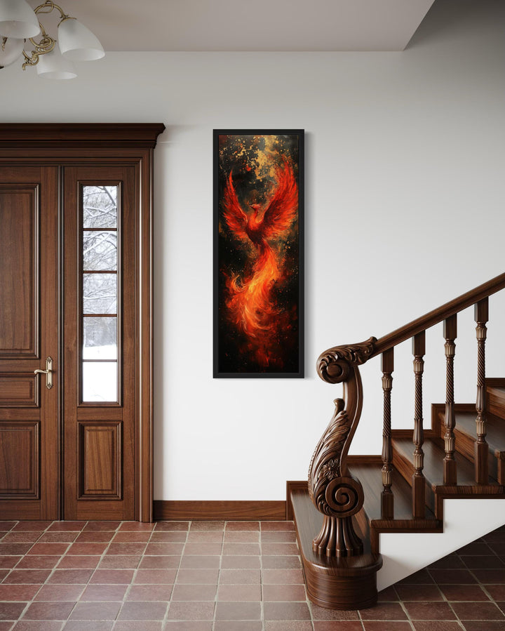 Tall Narrow Vertical Phoenix Framed Canvas Wall Art