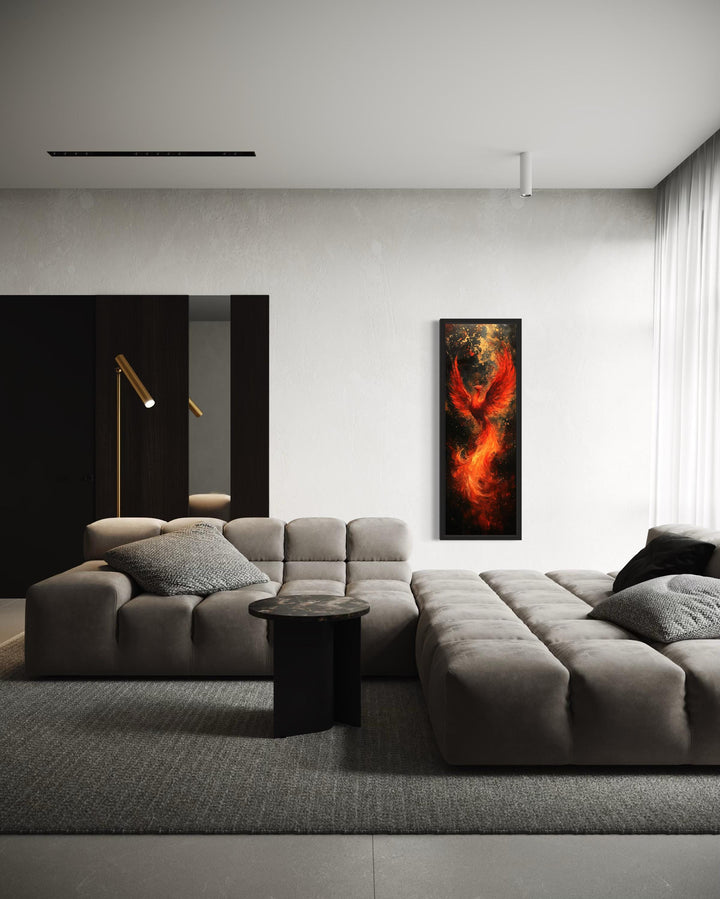 Tall Narrow Vertical Phoenix Framed Canvas Wall Art