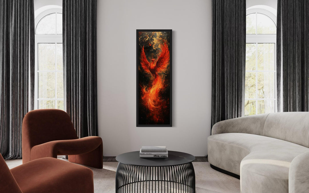 Tall Narrow Vertical Phoenix Framed Canvas Wall Art