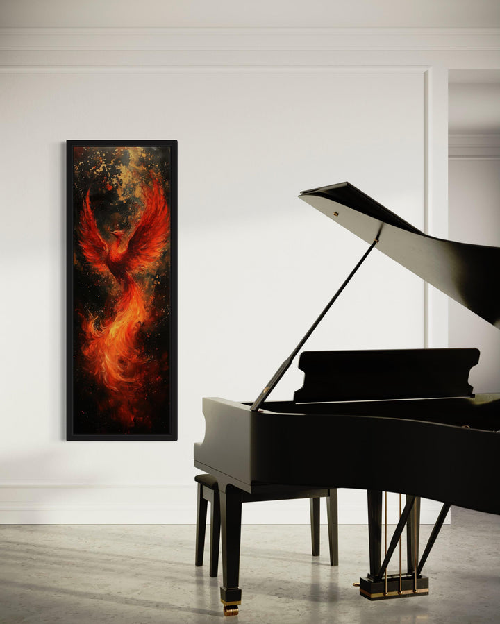 Tall Narrow Vertical Phoenix Framed Canvas Wall Art