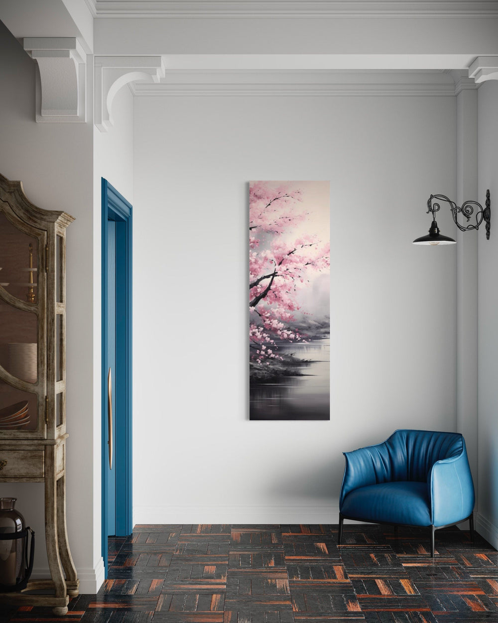 Vertical Pink Cherry Blossom Sakura Japanese Wall Art