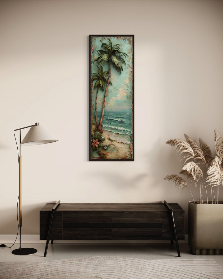 Tall Narrow Vertical Tropical Vintage Palm Tree Canvas Wall Art