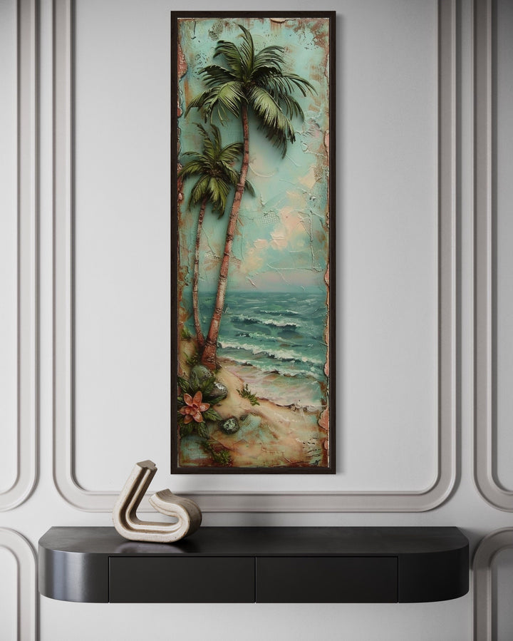 Tall Narrow Vertical Tropical Vintage Palm Tree Canvas Wall Art