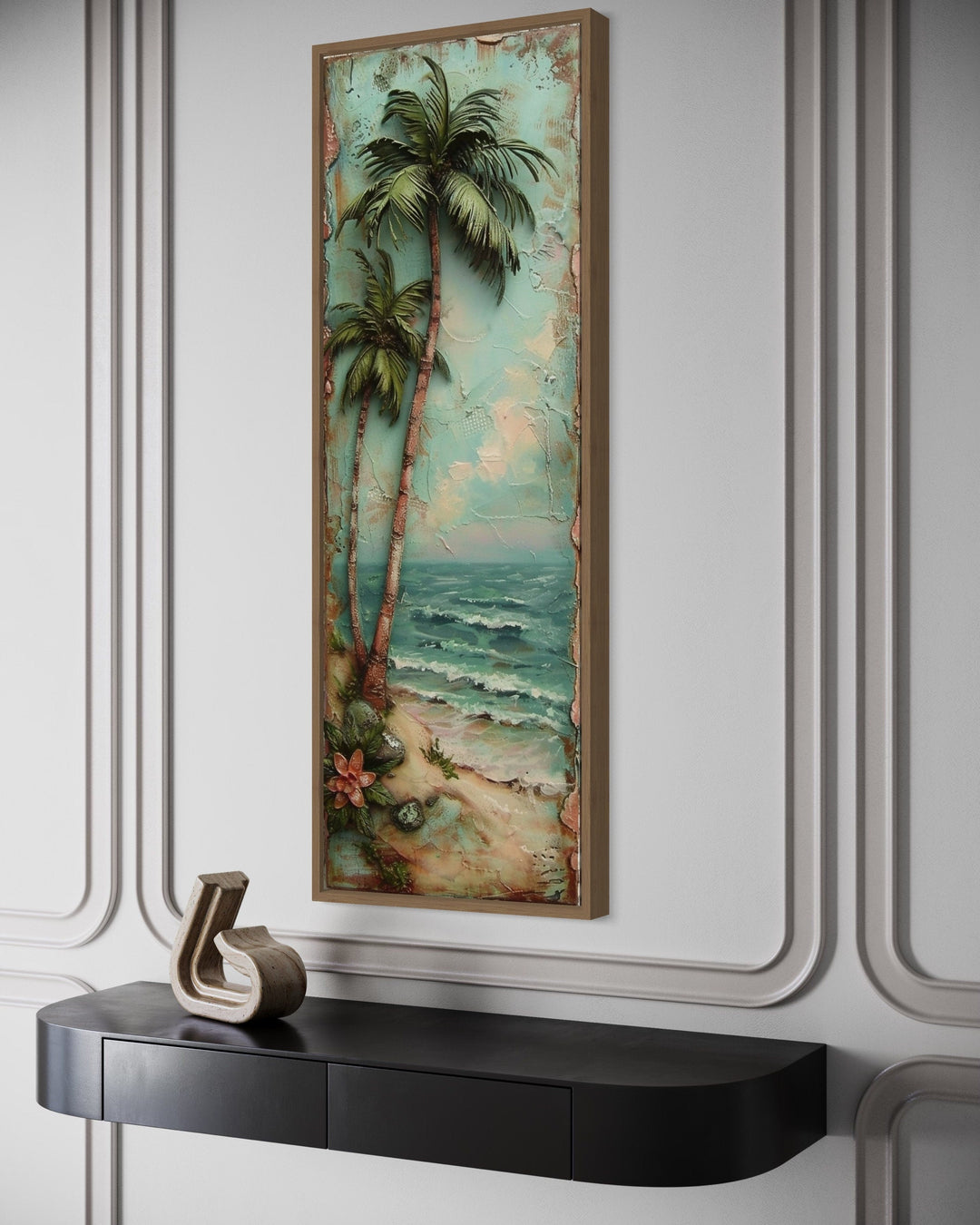 Tall Narrow Vertical Tropical Vintage Palm Tree Canvas Wall Art