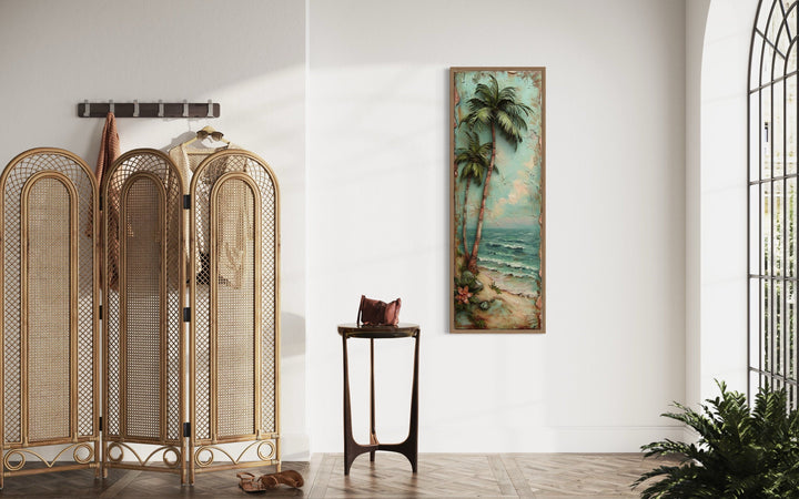 Tall Narrow Vertical Tropical Vintage Palm Tree Canvas Wall Art