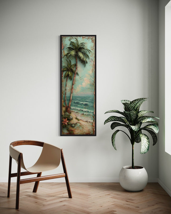 Tall Narrow Vertical Tropical Vintage Palm Tree Canvas Wall Art