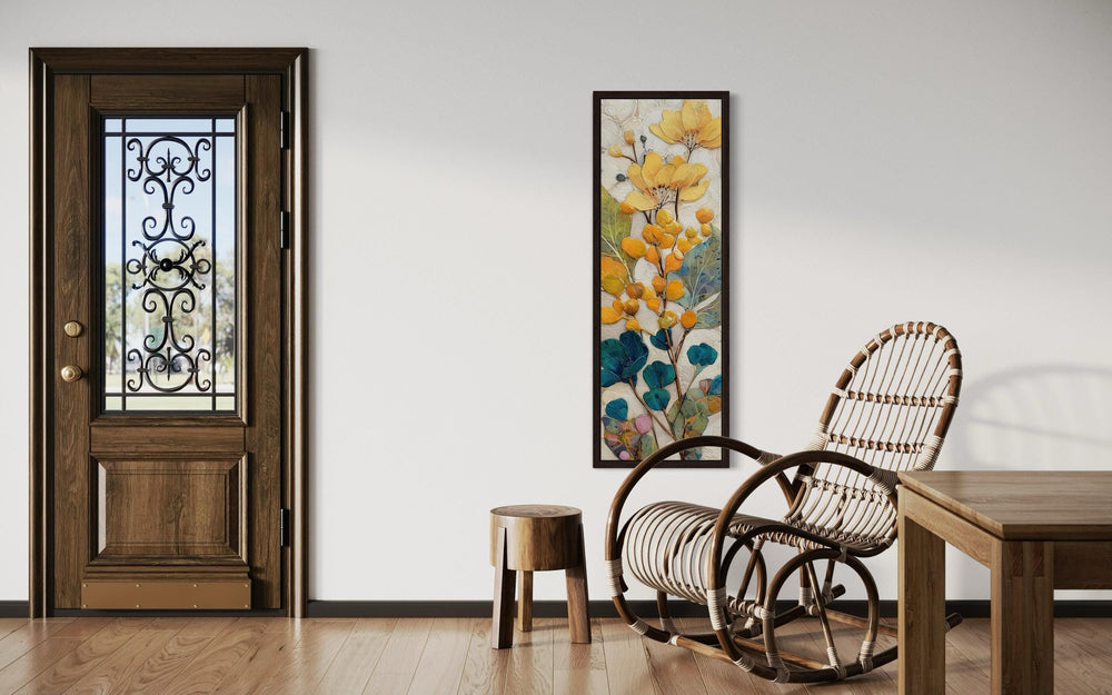 Tall Narrow Vertical Yellow Blue Floral Botanical Canvas Wall Art