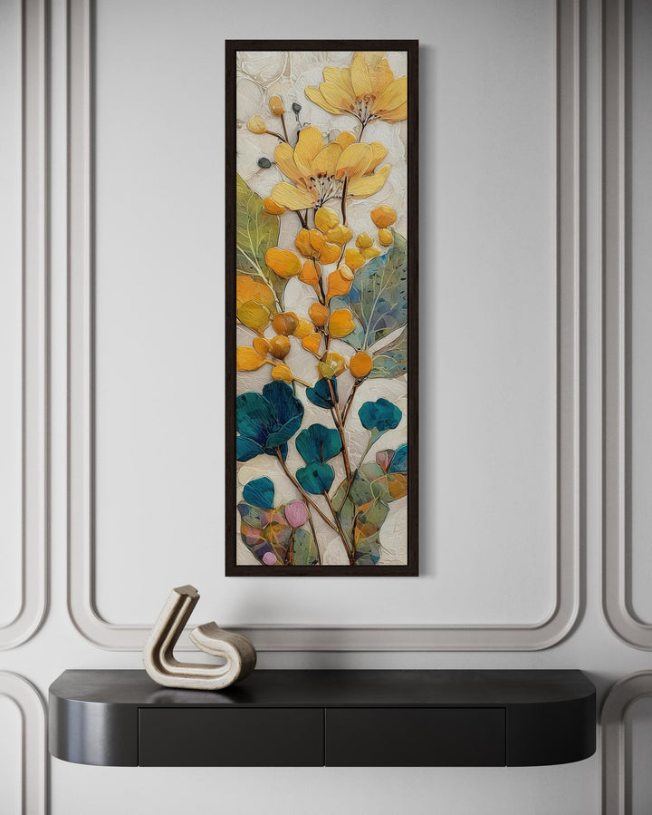 Tall Narrow Vertical Yellow Blue Floral Botanical Canvas Wall Art
