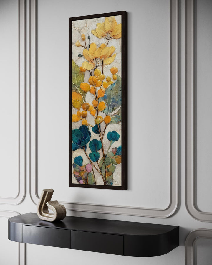 Tall Narrow Vertical Yellow Blue Floral Botanical Canvas Wall Art