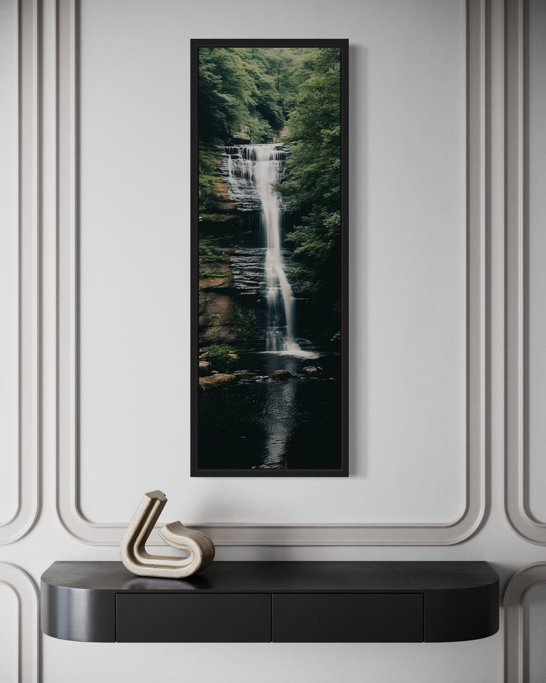 Tall Narrow Vertical Zen Waterfall Framed Canvas Wall Art