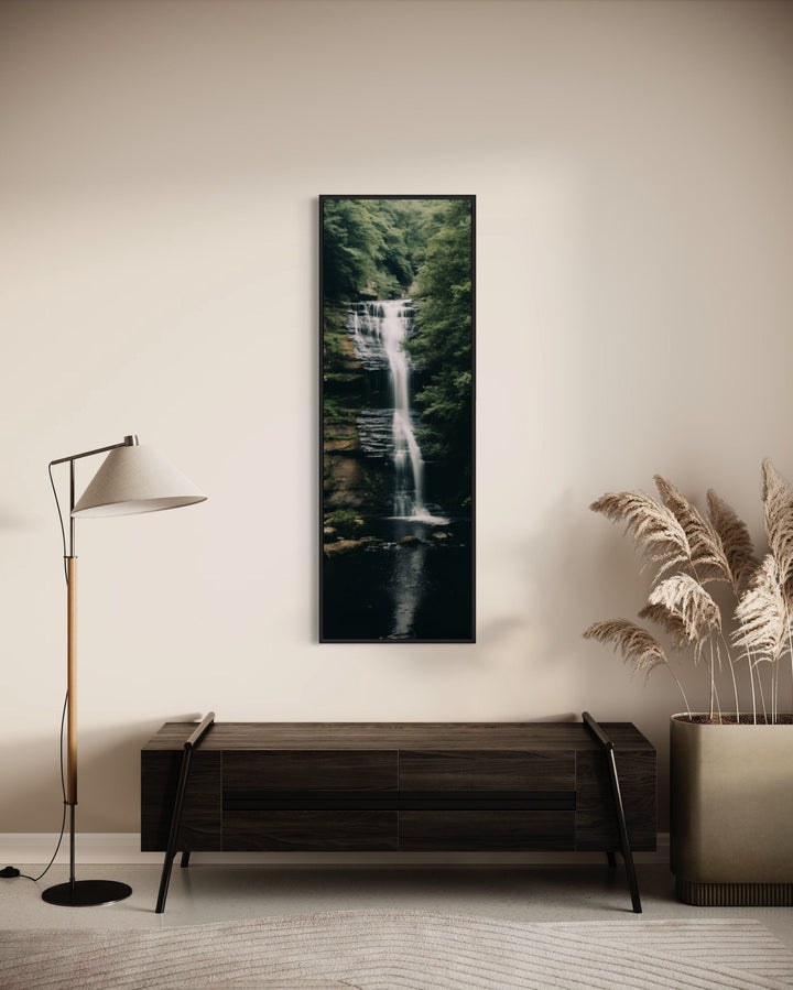 Tall Narrow Vertical Zen Waterfall Framed Canvas Wall Art