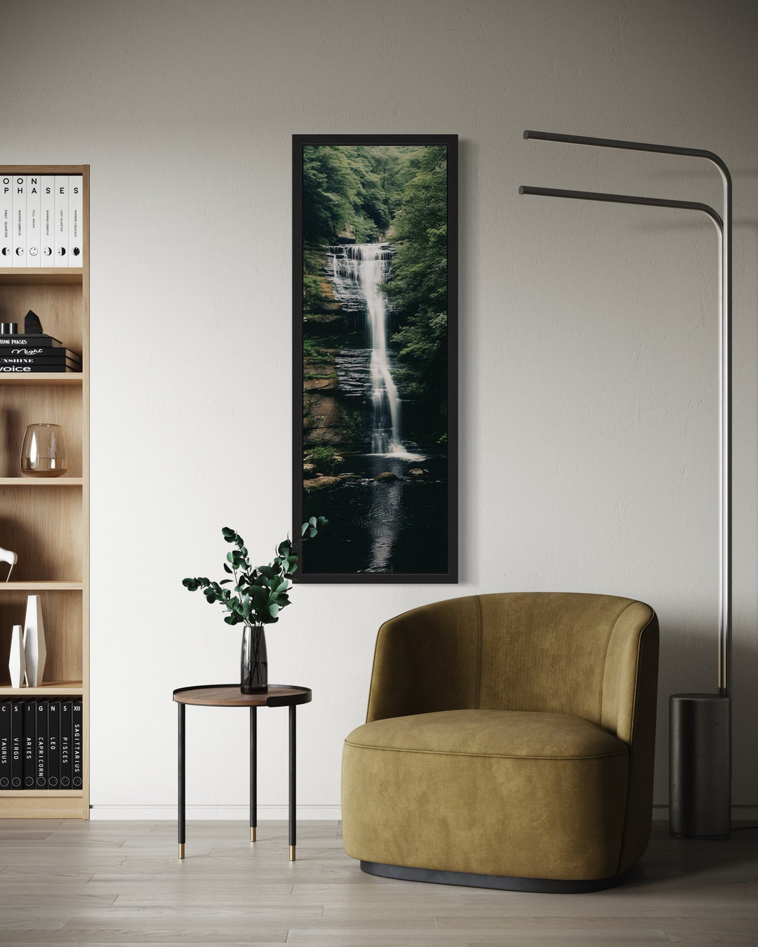 Tall Narrow Vertical Zen Waterfall Framed Canvas Wall Art