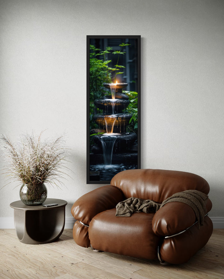 Tall Narrow Zen Fountain Framed Vertical Canvas Wall Art