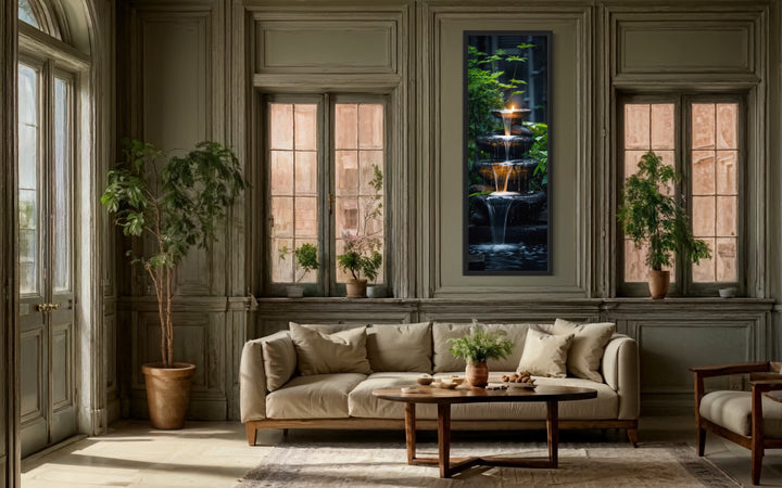 Tall Narrow Zen Fountain Framed Vertical Canvas Wall Art
