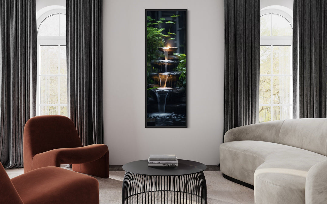 Tall Narrow Zen Fountain Framed Vertical Canvas Wall Art