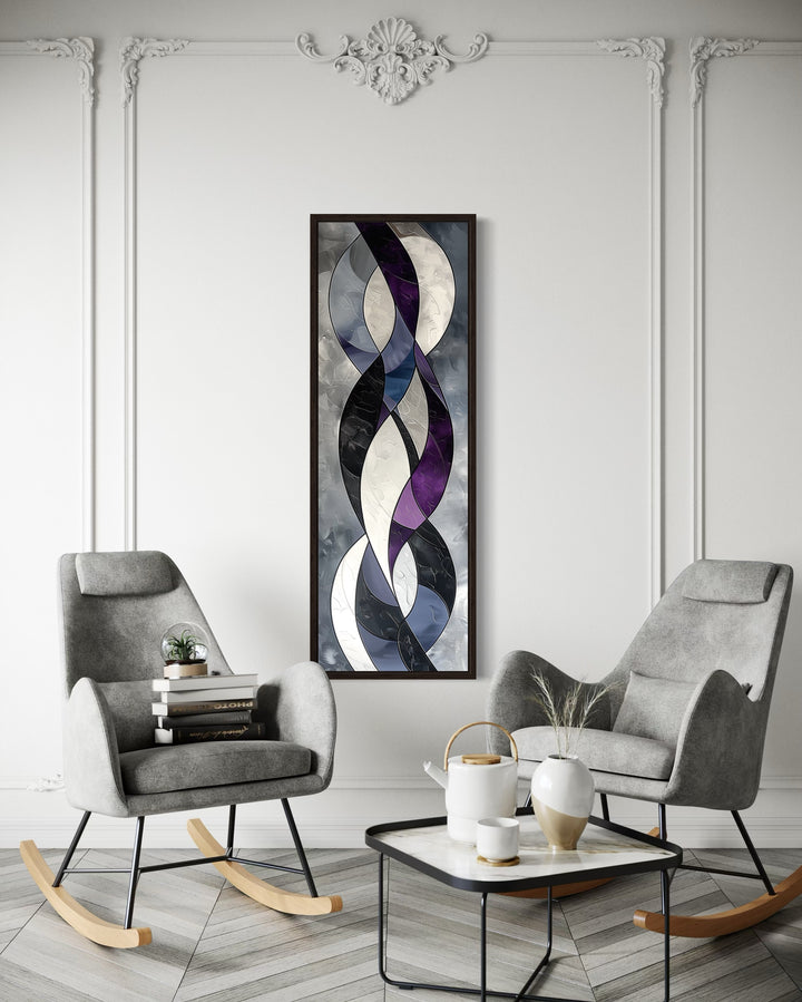 Tall Thin Vertical Purple Geometric Abstract Framed Canvas Wall Art