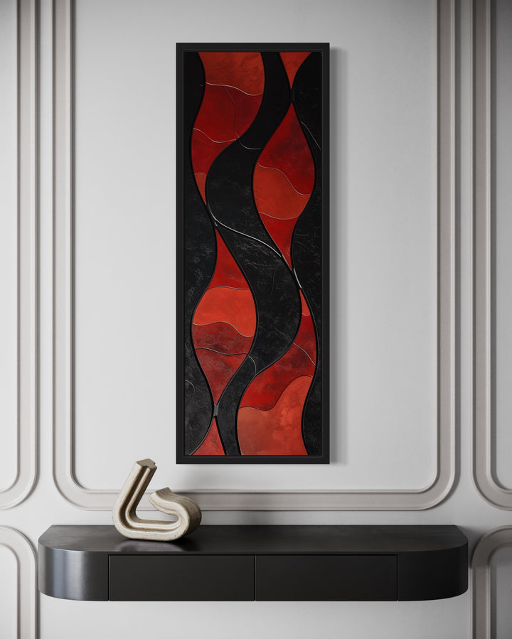 Tall Thin Vertical Red Black Geometric Abstract Framed Canvas Wall Art