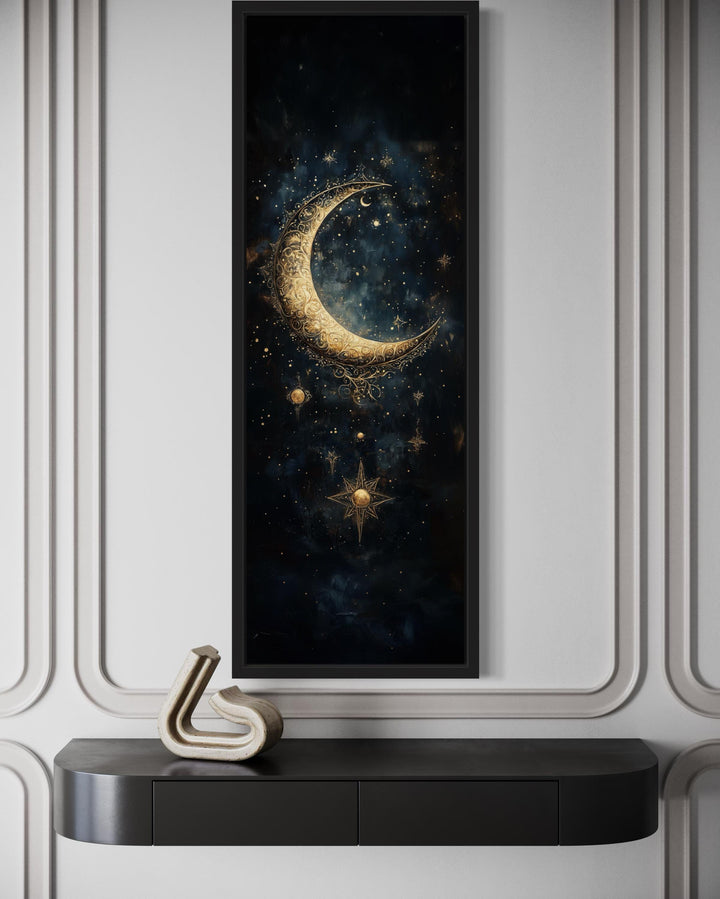 Tall Vertical Gold Crescent Moon And Star Wall Art