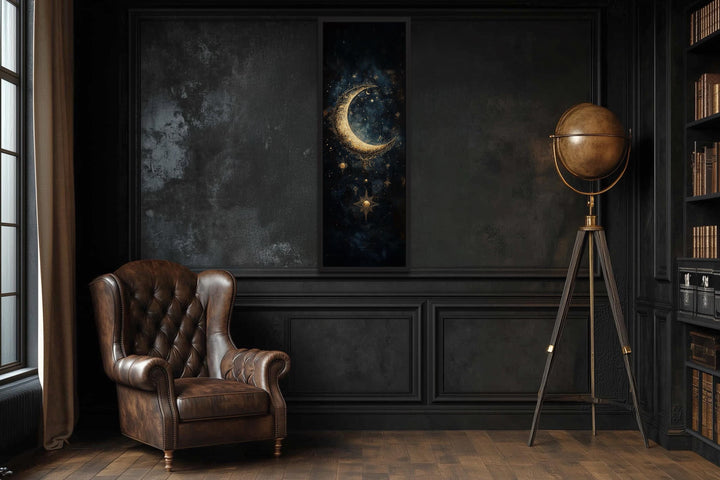 Tall Vertical Gold Crescent Moon And Star Wall Art