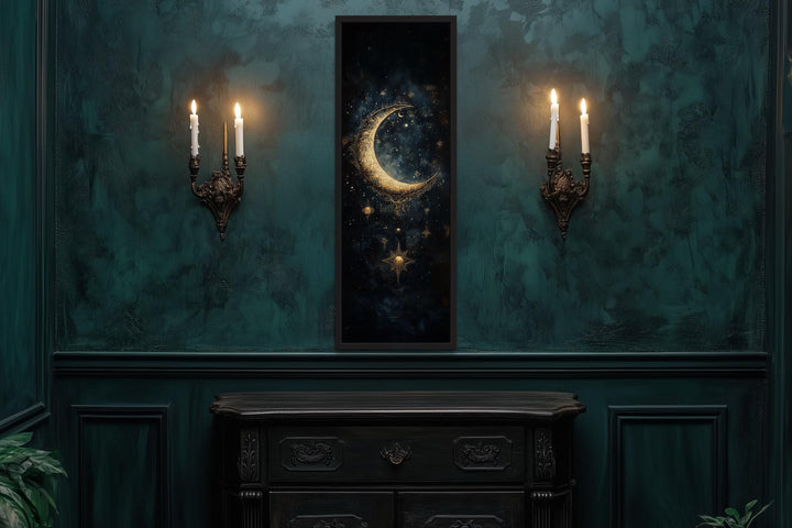 Tall Vertical Gold Crescent Moon And Star Wall Art