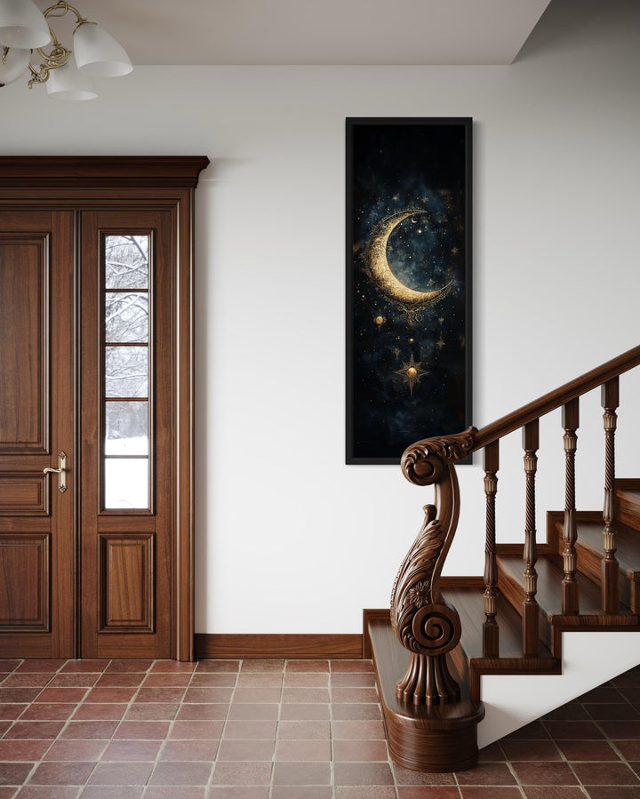 Tall Vertical Gold Crescent Moon And Star Wall Art