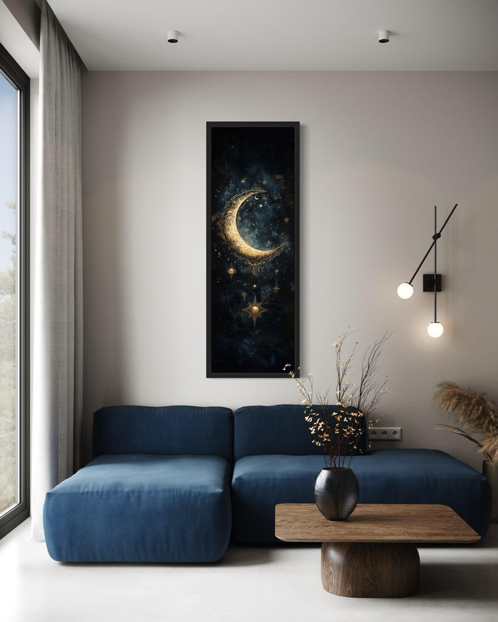 Tall Vertical Gold Crescent Moon And Star Wall Art