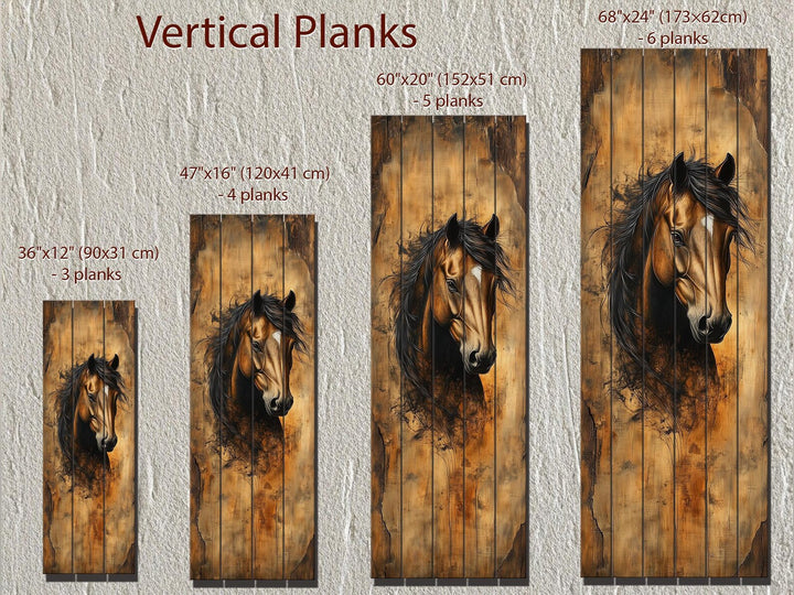 Tall Vertical Horse Portrait Real Wood Wall Art