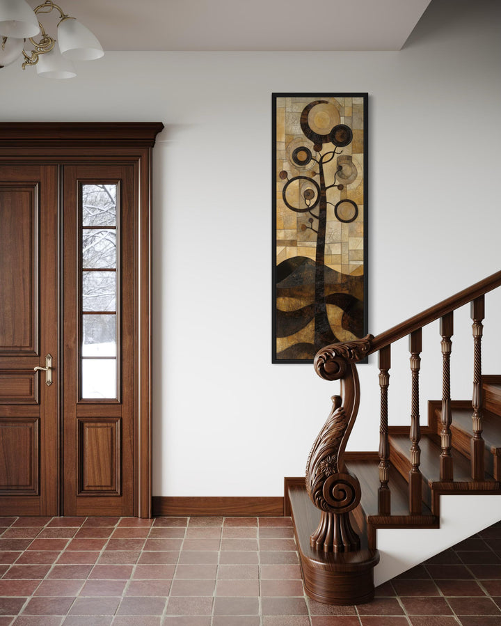 Tall Vertical Mid Century Modern Tree Geometric Canvas Wall Art