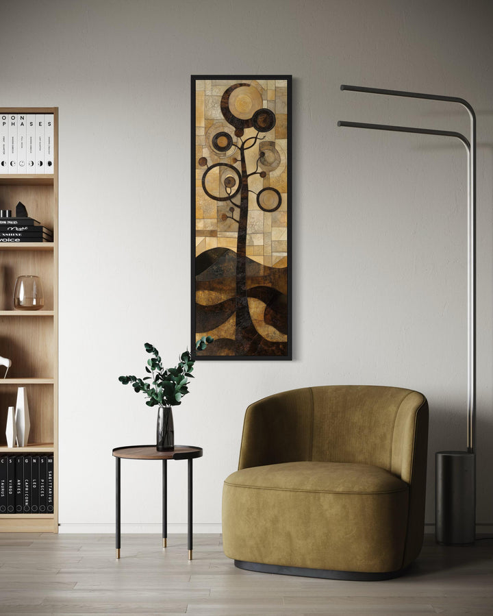 Tall Vertical Mid Century Modern Tree Geometric Canvas Wall Art