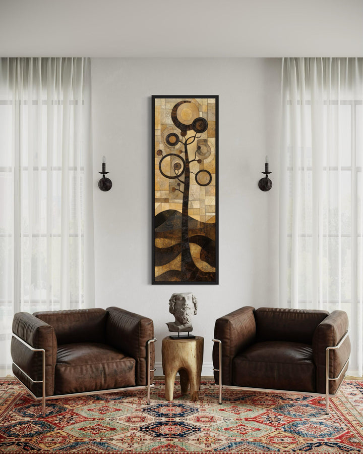 Tall Vertical Mid Century Modern Tree Geometric Canvas Wall Art