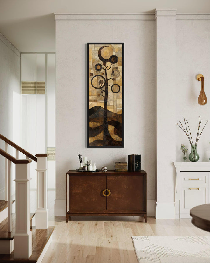 Tall Vertical Mid Century Modern Tree Geometric Canvas Wall Art