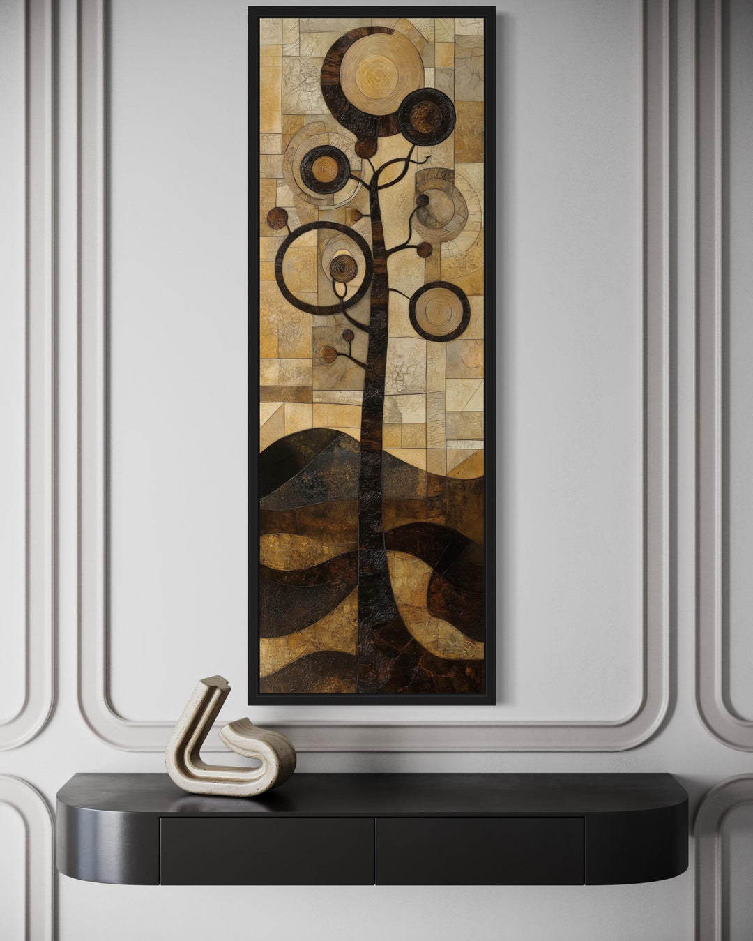 Tall Vertical Mid Century Modern Tree Geometric Canvas Wall Art