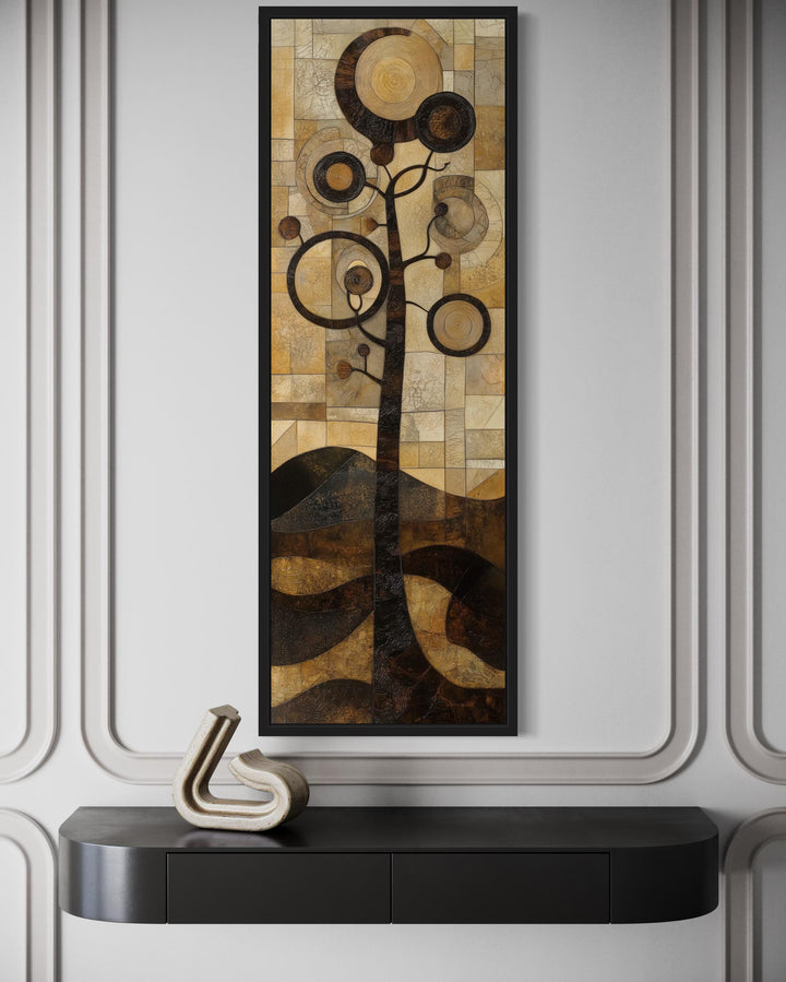 Tall Vertical Mid Century Modern Tree Geometric Canvas Wall Art
