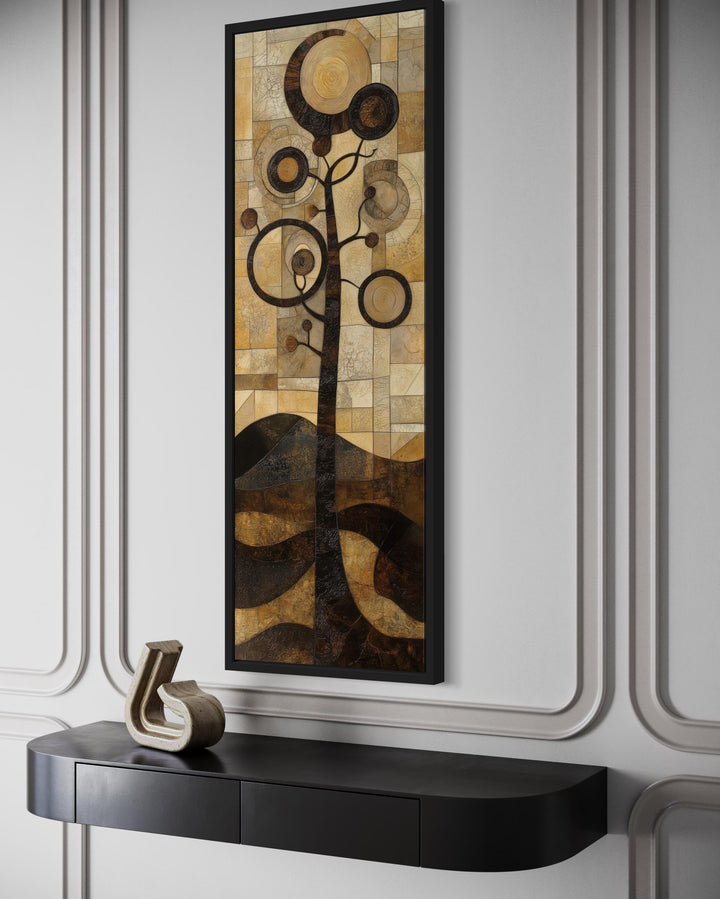 Tall Vertical Mid Century Modern Tree Geometric Canvas Wall Art