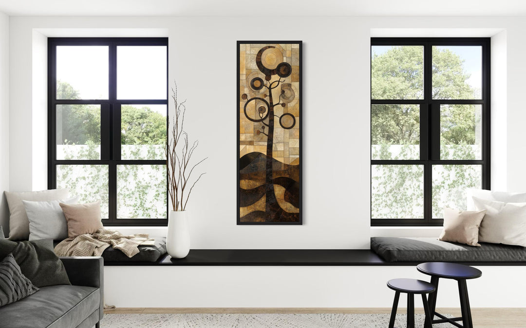 Tall Vertical Mid Century Modern Tree Geometric Canvas Wall Art